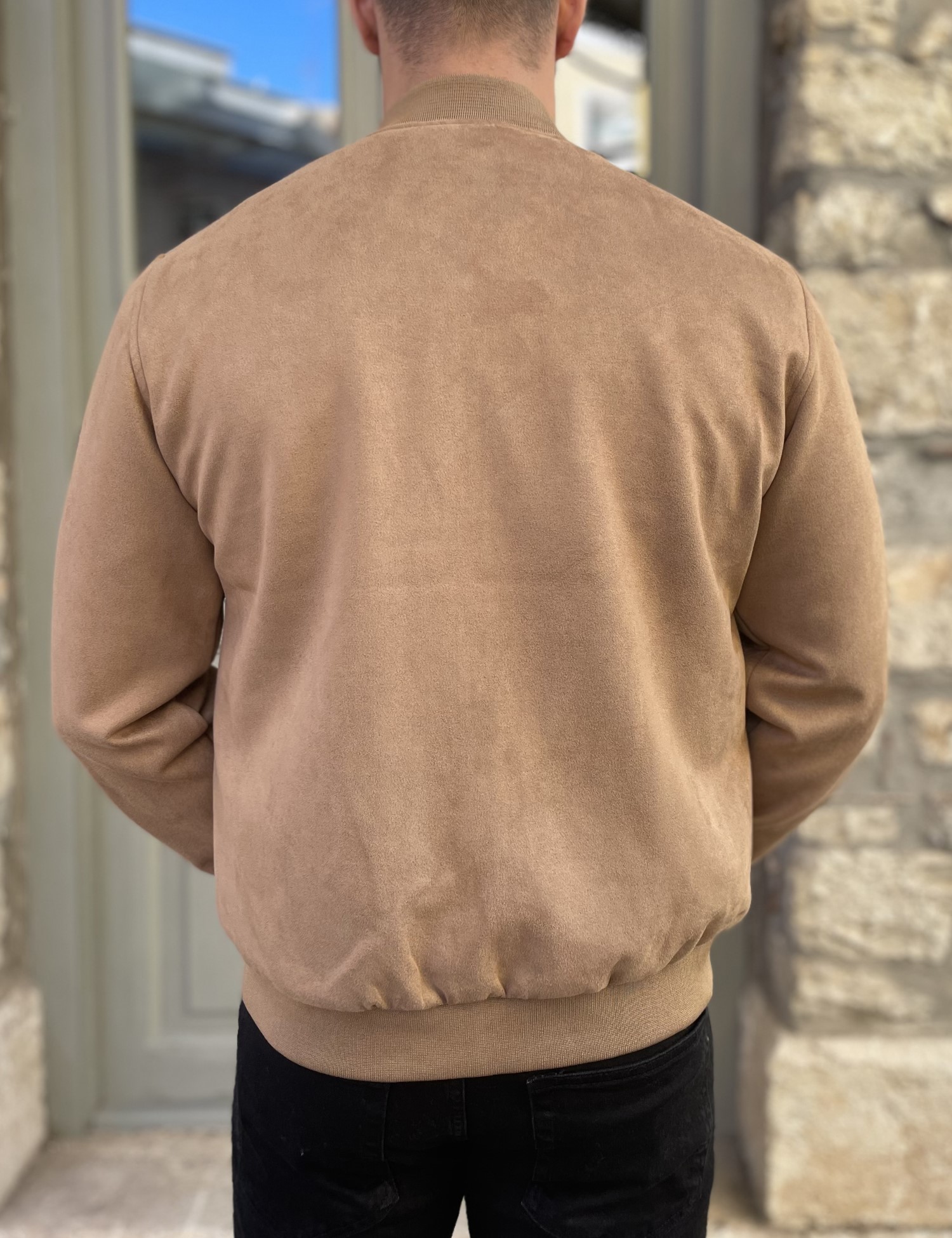 Ανδρικό κάμελ σουέτ μπουφάν Bomber HM264049B φωτογραφία